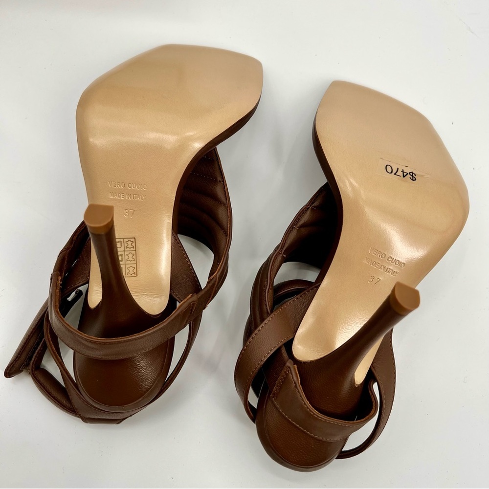 NWT Gia Borghini Women Coffee Brown Gia 8 Puffer Leather Sandals Heels 37 - Picture 9 of 15